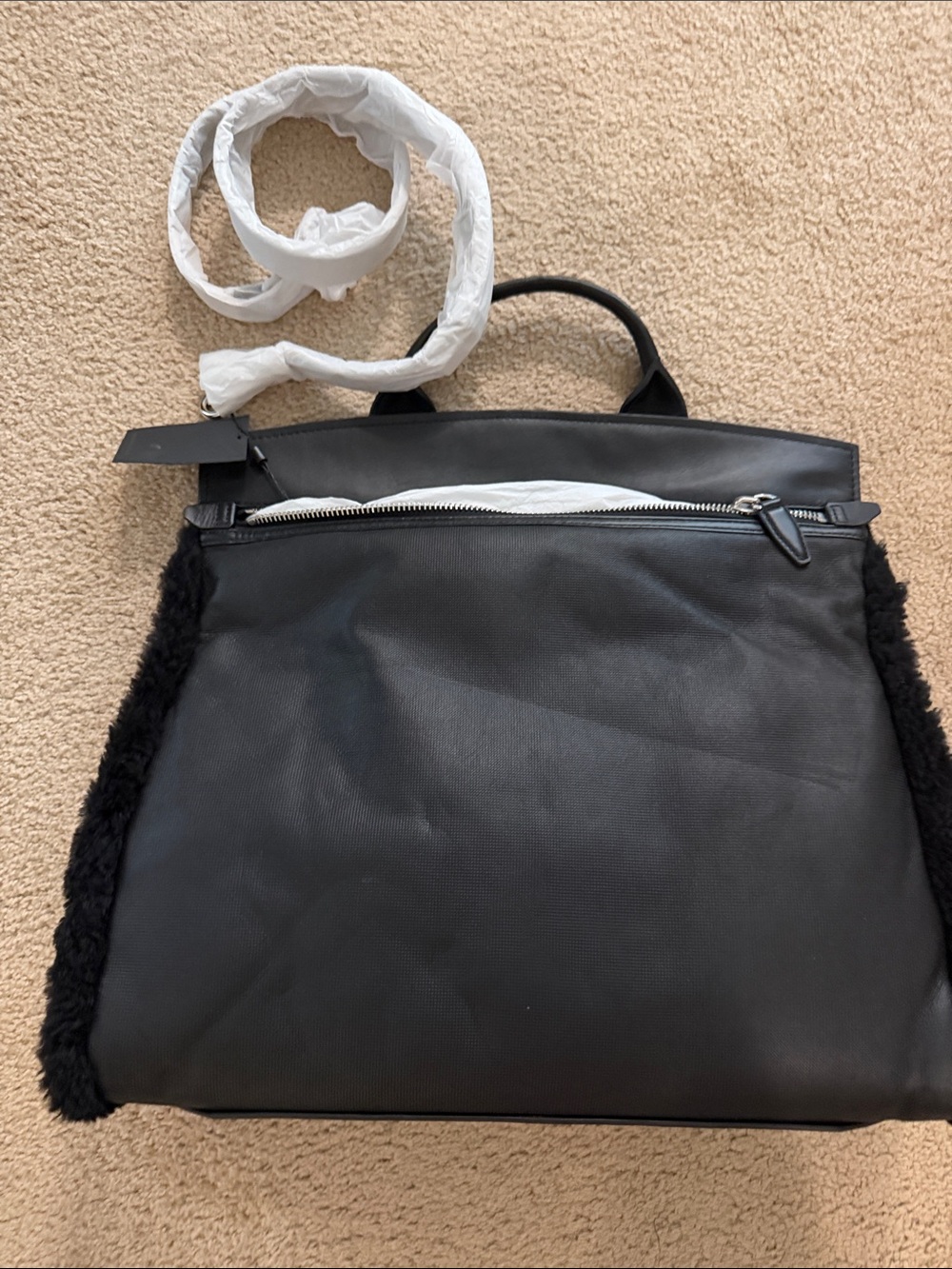 Alexander Wang Black Leather extra large Tote with Shearling Trim